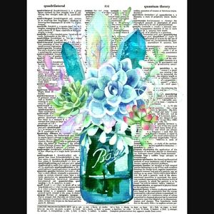 Blue Succulents and Crystals Dictionary Art Print